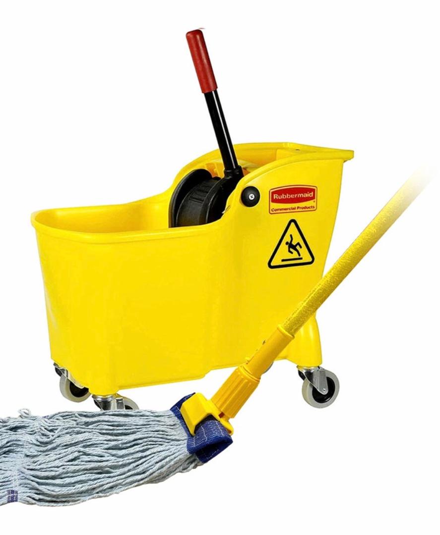 Rubbermaid Commercial Mop Bucket with Wringer and Mop – Caution Wet Floor Design